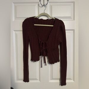 Burgundy Ribbed Knit Cardigan